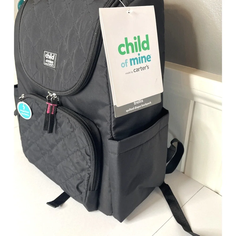 Child of Mine by Carter's Trellis Quilted Diaper Backpack - Black Quilted